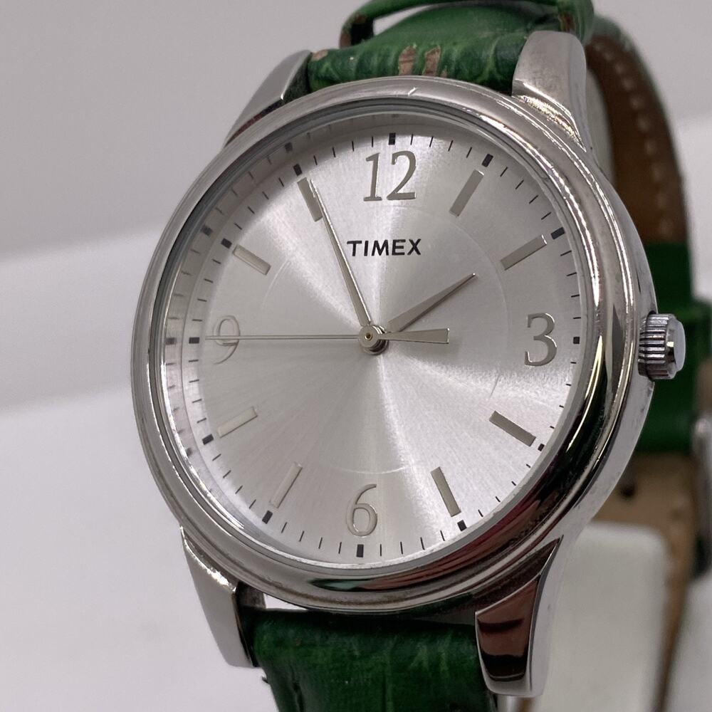 Timex Womens Green Silver Watch Works New Battery